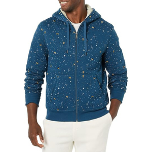 Sweat-shirt à capuche bleu marine à fermeture éclair, coupe classique, motif imprimé, vêtement décontracté d'hiver, 100% polyester, tissu en molleton français tricoté - Product Image 2