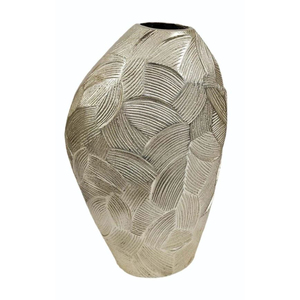 Juego de jarrones de flores de aluminio martillado de lujo moderno, elegantes jarrones decorativos plateados con textura geométrica para la sala de estar - Product Image 4