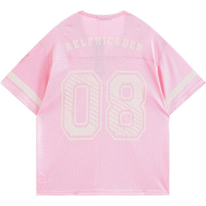 เสื้อฟุตบอลตาข่ายคอวีทรงโอเวอร์ไซส์สไตล์เรโทรสำหรับผู้ชายและผู้หญิง  รับสกรีนโลโก้ พิมพ์ลายดิจิตอล หมายเลขและชื่อ - Product Image 2