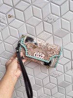 Portefeuille en cuir de vachette de créateur, gravé à la main, couleur turquoise vintage, pour cartes de crédit et espèces, idéal pour les cadeaux