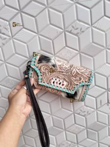 Cartera de mano de cuero de piel de vaca de diseñador, billetera tallada a mano, cuero de Color turquesa Vintage, tarjetas de crédito, billetera en efectivo, regalos - Product Image 2