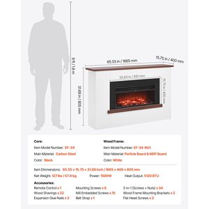 Chimenea Eléctrica Independiente de 65.5 Pulgadas, 1500W, 5120BTU, con Protección Contra Sobrecalentamiento, Fácil Instalación - Product Image 2