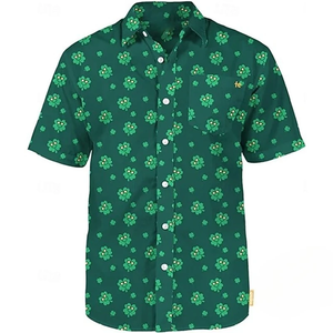 Men's Shirts 3D Printed Lucky Four <b>Leaf</b> Clover Stripe Short Sleeved Shirt Fashion Daily Wear Button Shirt Blouse - Product Image 5