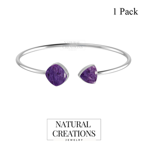 Premium High Finish 925 Sterling Silver Trendy Adjustable Bezel Set Charoite Tie Cushion Shape Cab Twister <b>Bracelet</b> Gift Women - Product Image 1