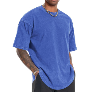 T-shirt en coton épais délavé à l'acide pour homme, style vintage streetwear, coupe ample, à prix abordable - Product Image 3