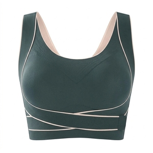 Soutien-gorge de sport pour femme à maintien élevé, léger, dos nageur, col en U, sans couture, respirant, pour yoga, fitness, course à pied, couleur unie, fermeture avant - Product Image 2