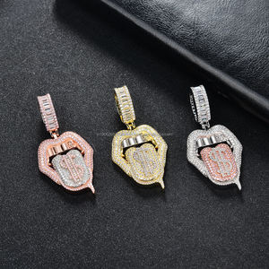 Joyería de Plata de Ley 925 para hombre de Hip Hop con chapado en rodio VVS Lab Grown Diamond Iced Mouth Tongue Pendant Charm White Gold - Product Image 1