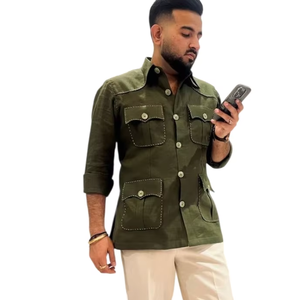 Camisa Casual para Hombre, Estilo Caza, Confeccionada con Tela de Lino 100% Premium, Ecológica, Transpirable y Cómoda para Usar Todo el Día en Verano - Product Image 1