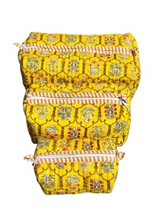 Yellow Toiletry Bag Embroidered Cotton Cosmetic Bag Bohemian Style Multi Function Zipper Large Capacity <b>Makeup</b> Organizer - Product Image 4