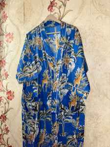 Robe kimono en coton à imprimé animal bleu, élégante et décontractée pour femmes - Product Image 3