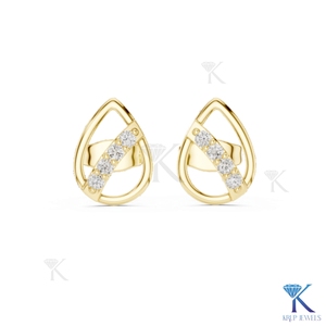 Lab Grown Diamond Open Teardrop <b>Stud</b> Earrings 4 Stone Linear Bar 18K Solid Gold Fine Women Jewelry Wedding Anniversary Gift - Product Image 4