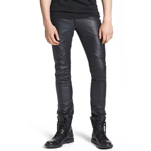 กางเกงหนังผู้ชายดีไซน์สวยที่สุด แบบเรียบ มีกระเป๋า ทรงตรง - Product Image 2