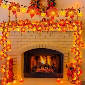 Patented 30Ft Fall Garland 60 LED <b>Leafed</b> <b>Lights</b> Timer 3 Pack Realistic Maple <b>Leafed</b> Battery Decorative Lighting Decorations - Product Image 1