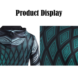 Sudadera con Capucha con Ilusión Óptica Abstracta - Verde Azulado, 100% Algodón Felpa, Ecológica, Estilo Casual Urbano, Sudadera de Invierno - Product Image 3
