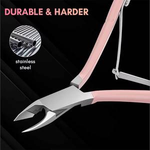 Coupe-ongles professionnel en acier inoxydable avec poignées roses, lame courbée, pointe acérée pour ongles des doigts, usage adulte - Product Image 6