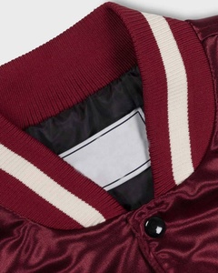 Men's Burgundy Satin Varsity Jacket Regular Fit High Street Style Stand Collar <b>Covered</b> <b>Button</b> Closure Winter Wear Embroidery - Product Image 6