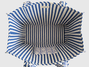 Bolso Tote Acolchado con Palmeras Bordadas, Asas a Rayas Blancas y Azules, Estilo Preppy, Bolso de Playa - Product Image 5