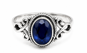 Anillo de Plata con Zafiro Azul, Anillo de Zafiro Ovalado, Anillo de Plata de Ley con Piedra Preciosa, Joyería Hecha a Mano para Nacidos en Septiembre, Elegante Azul - Product Image 2