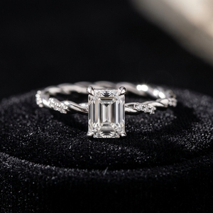 14K White Gold Diamond <b>Ring</b> 1 Ct <b>Emerald</b> Cut Solitaire Twisted Vine <b>Band</b> Engagement <b>Ring</b> Lab Grown Diamond Studded Rope <b>Band</b> - Product Image 1