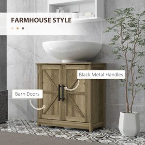 Mobiletto da bagno con lavabo a colonna in stile rustico, grigio chiaro, 30 cm di larghezza, con 2 ante scorrevoli e ripiano regolabile - Product Image 5