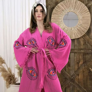 Conjunto de Kimono de Dos Piezas Holiday Evil Eye, 100% Algodón Crepé, Cintura Natural, Sostenible y Lavable, Ropa de Playa para Mujer - Product Image 1