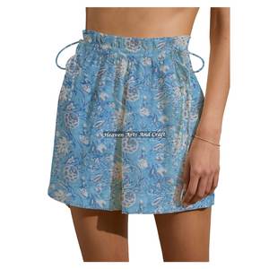 Shorts de Verano para Mujer, Estilo Casual, con Cordón Ajustable, Estampado de Bloques, Colección Playa - Product Image 3