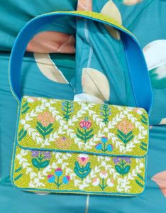 Luxury Handmade Beaded Square Shoulder Bag Women Girls Boho Floral <b>Cherry</b> Embroidery Soft Comfortable Wide Shoulder Straps - Product Image 5
