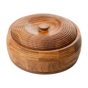 Caja Redonda de Madera Artesanal para Chapati, Roti Dabba con Tapa, Ecológica, de Madera de Mango, para Olla Caliente - Product Image 1