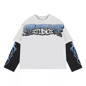 Custom Men's Custom Digital Printing Full Sleeve Oversized T-shirt Streetwear Distressed Graphic Design 220g 100% Cotton <b>Tshirts</b> - Product Image 1