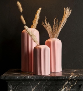 Juego de Jarrones de Cerámica, Diseño Acanalado Rosa Mate, Decoración Minimalista para Mesa, 8-16 Pulgadas - Product Image 3