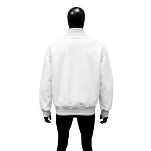 CLASSIC <b>WHITE</b> VARSITY <b>JACKET</b> FOR <b>MEN</b> STYLISH LETTERMAN COMFORTABLE Casual Fleece Turn-down Collar Regular Fit Polyester Shell Bu - Product Image 2