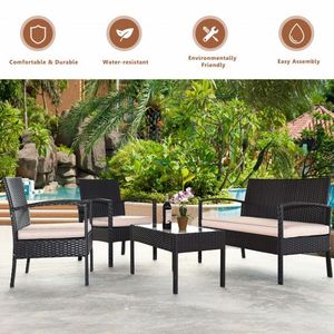 Set di Mobili da Esterno per Bistrot, 4 Pezzi, Sedie in Rattan Intrecciato con Tavolo per Veranda e Giardino - Product Image 4