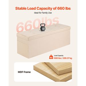 Banc de rangement pliable rembourré en lin, capacité de 660 lb - Product Image 6