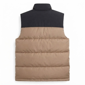 Men's Brown <b>Puffer</b> <b>Vest</b> With Black Collar And Zipper Closure Windproof Casual Winter <b>Jacket</b> Thick Polyester Filling - Product Image 2