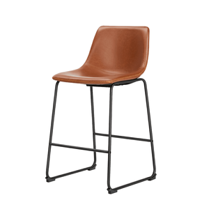 Juego de 2 Taburetes de Barra Altos de 18"/30" Modernos de Cuero PU con Respaldo y Reposapiés de Metal para Cocina - Product Image 1