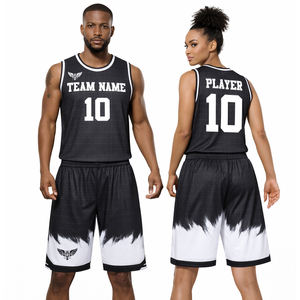 Ensemble d'uniformes de basketball personnalisés noir et blanc pour hommes et femmes, maillot et short sublimés, respirant, séchage rapide, vêtements de sport d'équipe - Product Image 1
