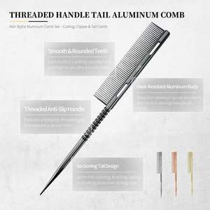 Juego de 3 Peines de Metal para Peinar, Peine de Plástico Dorado de Primera Calidad para Cortar el Cabello, Resistente al Calor, Portátil, con Logotipo Personalizado, Parte Superior Plana, para Salón - Product Image 6