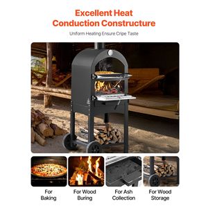 Forno a Pellet da Esterno 12 Pollici, Forno per Pizza a Legna a 2 Livelli con Ruote Rimovibili per Campeggio e Grigliate - Product Image 3