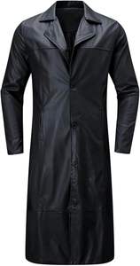 Manteau trench en cuir noir - Manteau long classique en cuir d'agneau véritable vintage pour homme - Product Image 2