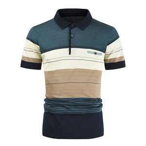 Polo en maille à manches courtes pour homme, color-block, rayé, coupe décontractée, avec poche poitrine, haute qualité, personnalisé, pour le golf - Product Image 2