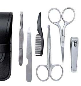 Kit de Cuidado Facial y de Manos Profesional de Acero Inoxidable para Hombre, 6 Piezas, Tijeras, Pinzas, Peine para Barba, Tijeras para Cabello, Lima de Uñas - Product Image 3