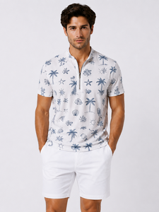 Polo de Manga Corta con Cierre de Media Cremallera y Estampado Playero Blanco para Hombre, Transpirable, Ropa Casual de Verano, Proveedor de Fábrica OEM Personalizado al por Mayor - Product Image 2