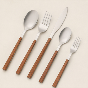Juego de Cubiertos Modernos Minimalistas con Mango de Madera, Cubiertos de Acero Inoxidable Plateados para el Hogar y Bodas, Vajilla Pulida a Espejo - Product Image 3