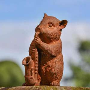 Souris en fonte avec sculpture trompette, finition rouille, ornements décoratifs pour articles de ferme et de jardin - Product Image 2