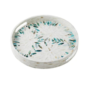Plateau de service rectangulaire en nacre incrustée, mosaïque MOP, plateau décoratif pour table basse, plateau de service en bois laqué personnalisé OEM - Product Image 4