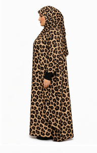 Custom Women's Jersey Leopard Print Abaya | OEM Long Sleeve Cheetah Print Modest A-Line with Natural Waistline for Bulk Orders - Product Image 4