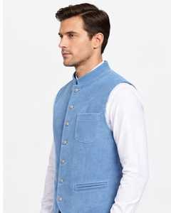 Chaleco de pana para hombre con cuello mandarín, cierre de botones y manga larga - Product Image 4