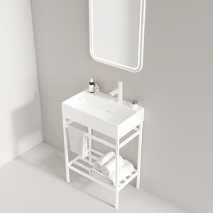 24 \ "bianco lucido bagno Set Freestanding Console lavello rettangolare in ceramica rubinetto aperto gambe in metallo - Product Image 2