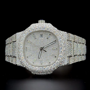 Montre Hip Hop pour homme 41 mm avec diamants Moissanite VVS 1 de qualité supérieure, mouvement automatique à quartz, or blanc. - Product Image 2