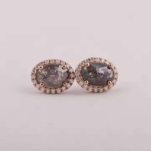 Pendientes ovalados de moissanita gris ahumado con halo de oro rosa, elegantes y brillantes, joyería de lujo para mujer - Product Image 1